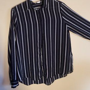 Black and White Striped Work Blouse